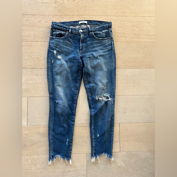 Moussy Vintage Glendale Mid Rise Distressed Tapered Cropped Jeans Blue Denim 28 - Picture 3 of 9